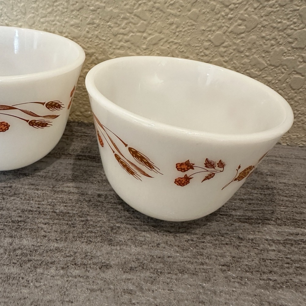 Pyrex Harvest Home Set 2 Milk Glass Wheat Flowers Coffee Tea Cups - Picture 4 of 9